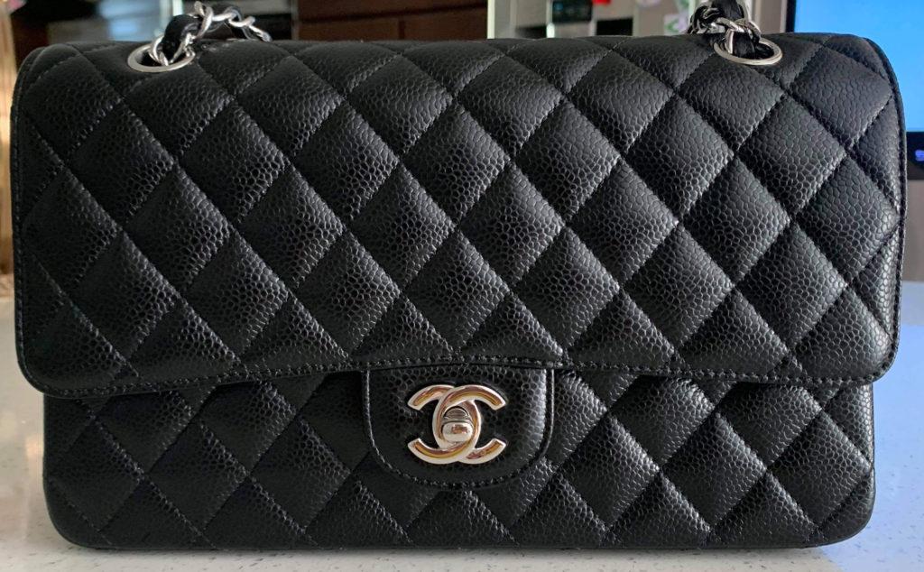 Chanel Jumbo classic flap bag black caviar with silver hardware, black fur  vest, oversized gray coat, how to wear culottes with booties - Meagan's Moda